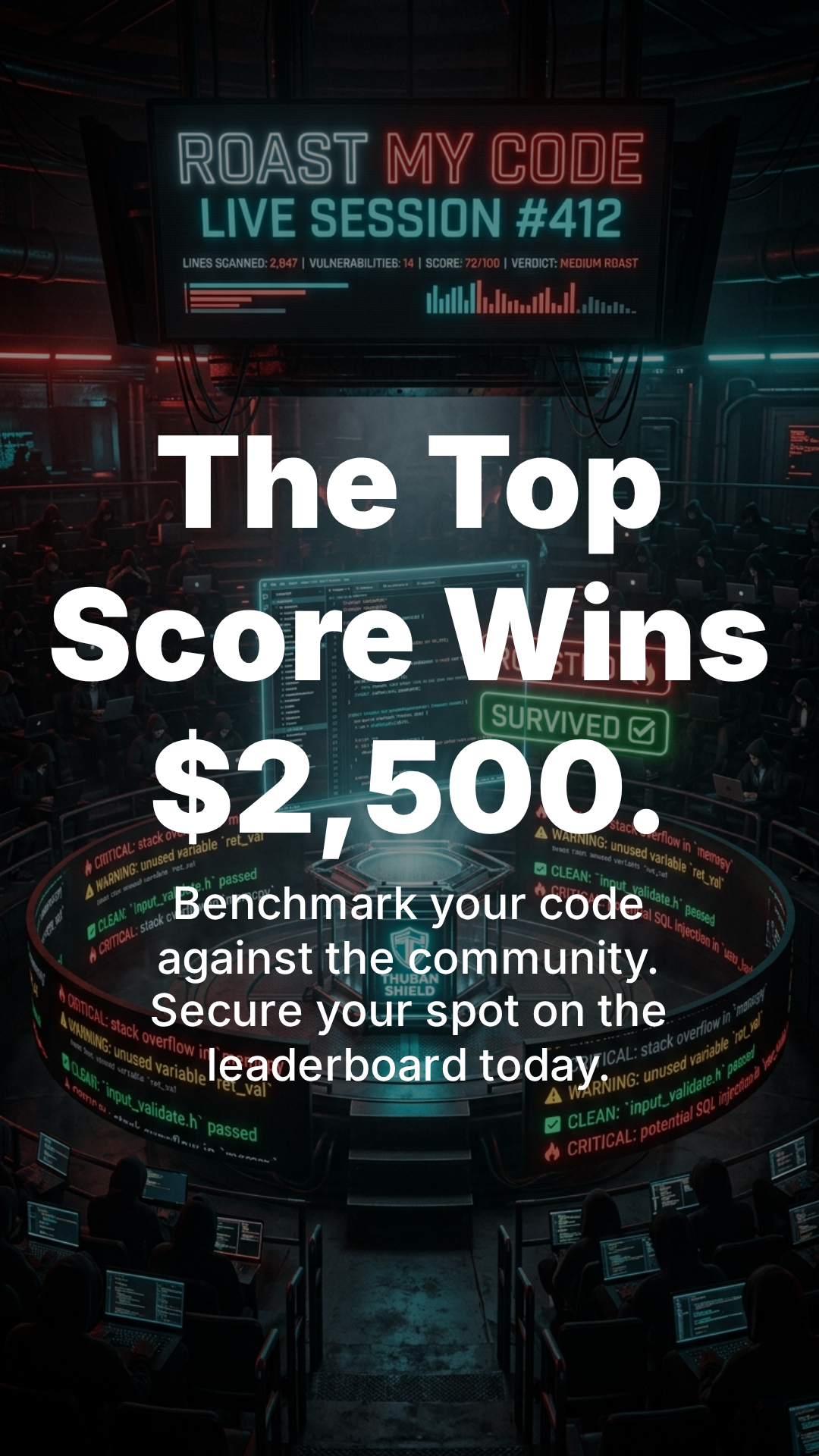 The Top Score Wins $2,500. — benchmark your code against the community, secure your leaderboard spot, Thuban Roast My Code campaign header