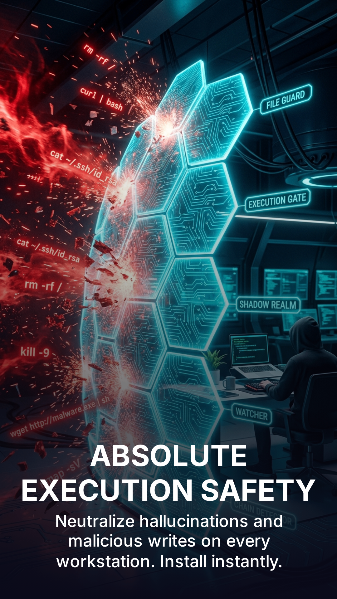 ABSOLUTE EXECUTION SAFETY — neutralize hallucinations and malicious writes, install instantly, Thuban Shield campaign header